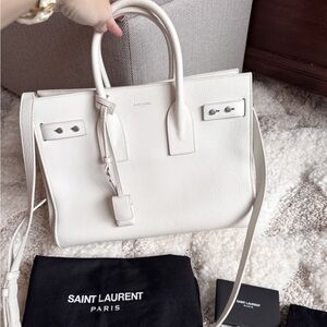 Saint Laurent YSL white leather sac de jour top handle crossbody bag small